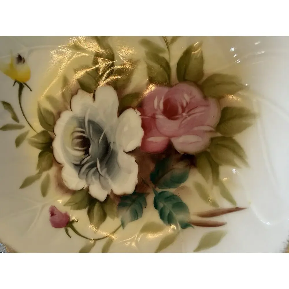 Vintage Ardalt Lenwile Hand Painted Roses Dish Pink & White Japan 8 3/4”DIA